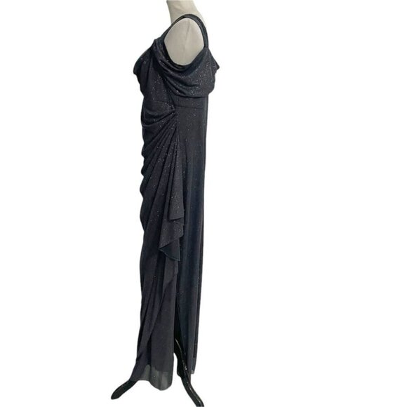 Alex Evenings Size 16 Maxi Dress Sleeveless Gray Shimmer Wedding Party Ruched - Picture 5 of 11